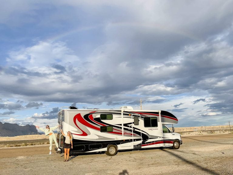 RV under rainbow, Utah RV road trip, cost of a southwest US road trip