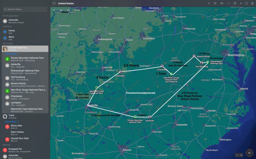 Fall US Road Trip Itinerary, US fall road trip, kentucky, virginia, west virignia, North Carolina, Tennessee