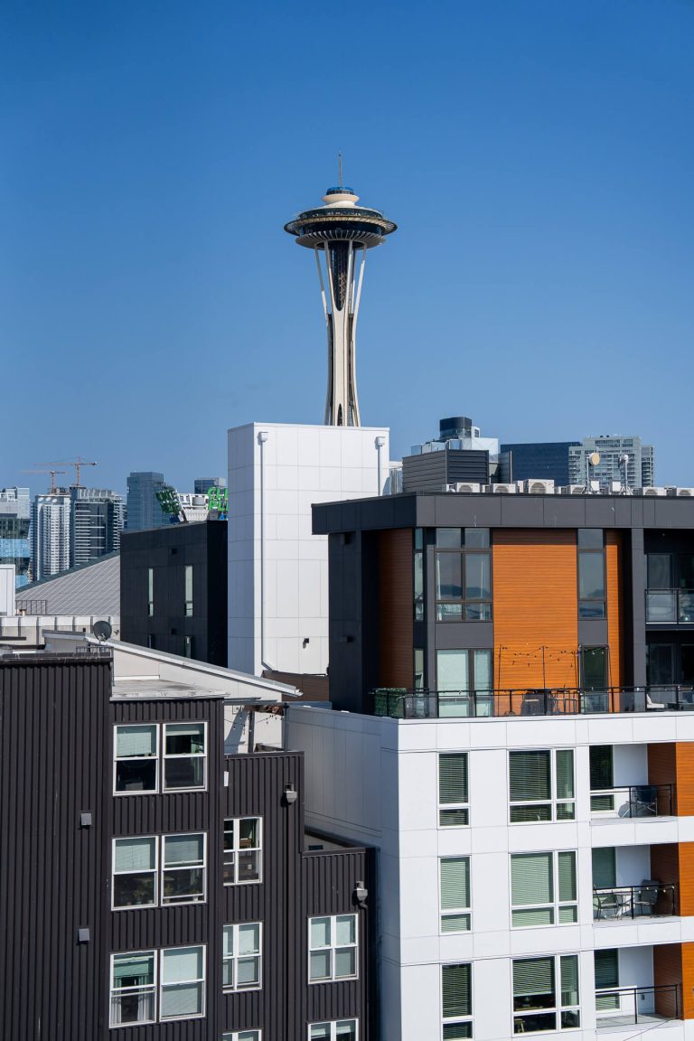 space needle from rooftop of the mediterranean inn