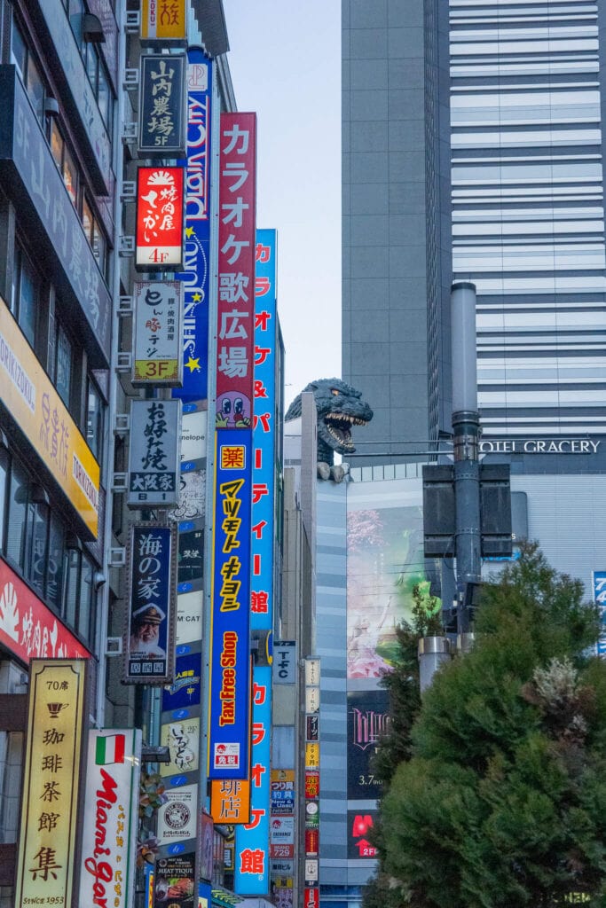 godzilla head, shinjuku, tokyo