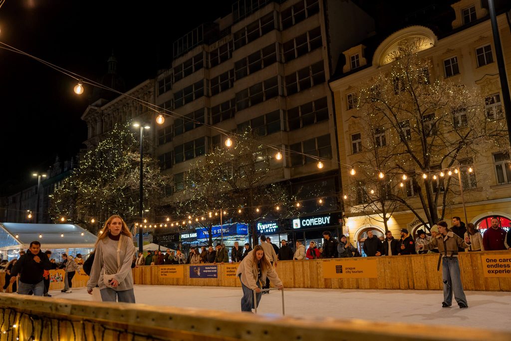 wenceslas ice skating rink and christmas market, prague